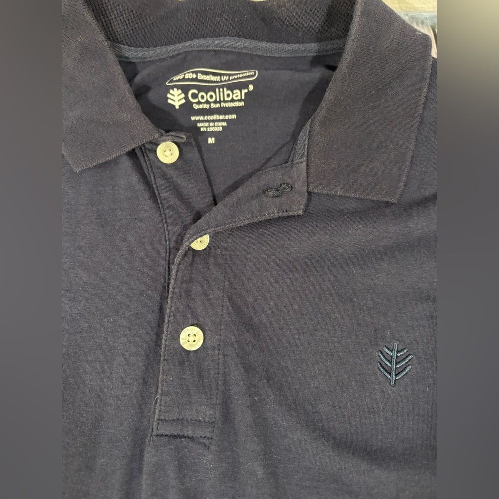 Coolibar Navy Blue Nautical Long Sleeved Polo Sun Protection UPF 50 Shirt M - Picture 4 of 8